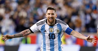 Argentina's Lionel Messi celebrates his goal during the international friendly football match between Argentina and Jamaica at Red Bull Arena, Harrison, New Jersey. Sept. 28, 2022. (AFP Photo)