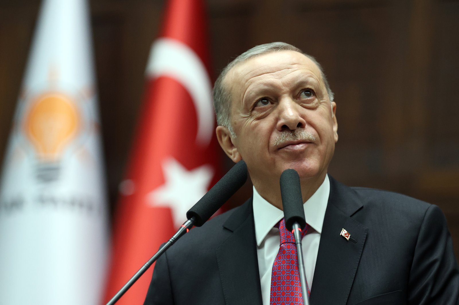 President Recep Tayyip Erdoğan speaks at his party&#039;s group meeting in Parliament in Ankara, Türkiye, Oct. 19, 2022. (AA Photo)