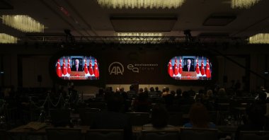 President Recep Tayyip Erdoğan speaks in a video message at the forum held in Istanbul, Türkiye, Oct. 20, 2022. (AA Photo)
