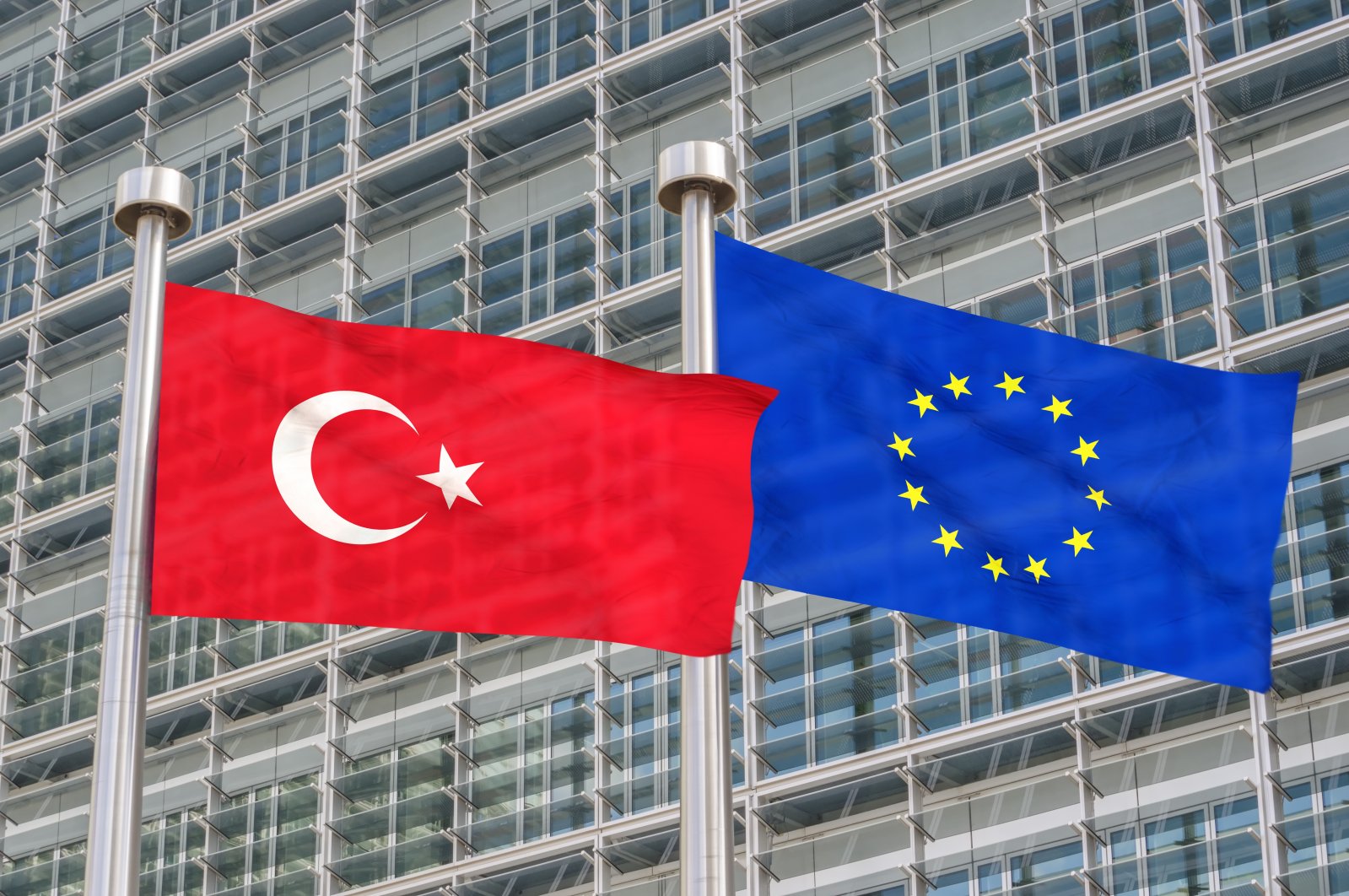 Türkiye and Europe flags waving in the wind in this undated file photo. (Shutterstock File Photo)