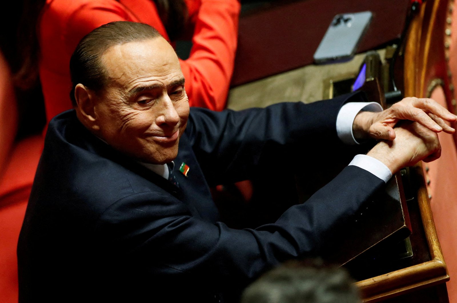 Forza Italia leader and former Prime Minister Silvio Berlusconi sits in the upper house of parliament, Rome, Italy, Oct. 13, 2022. (Reuters Photo)