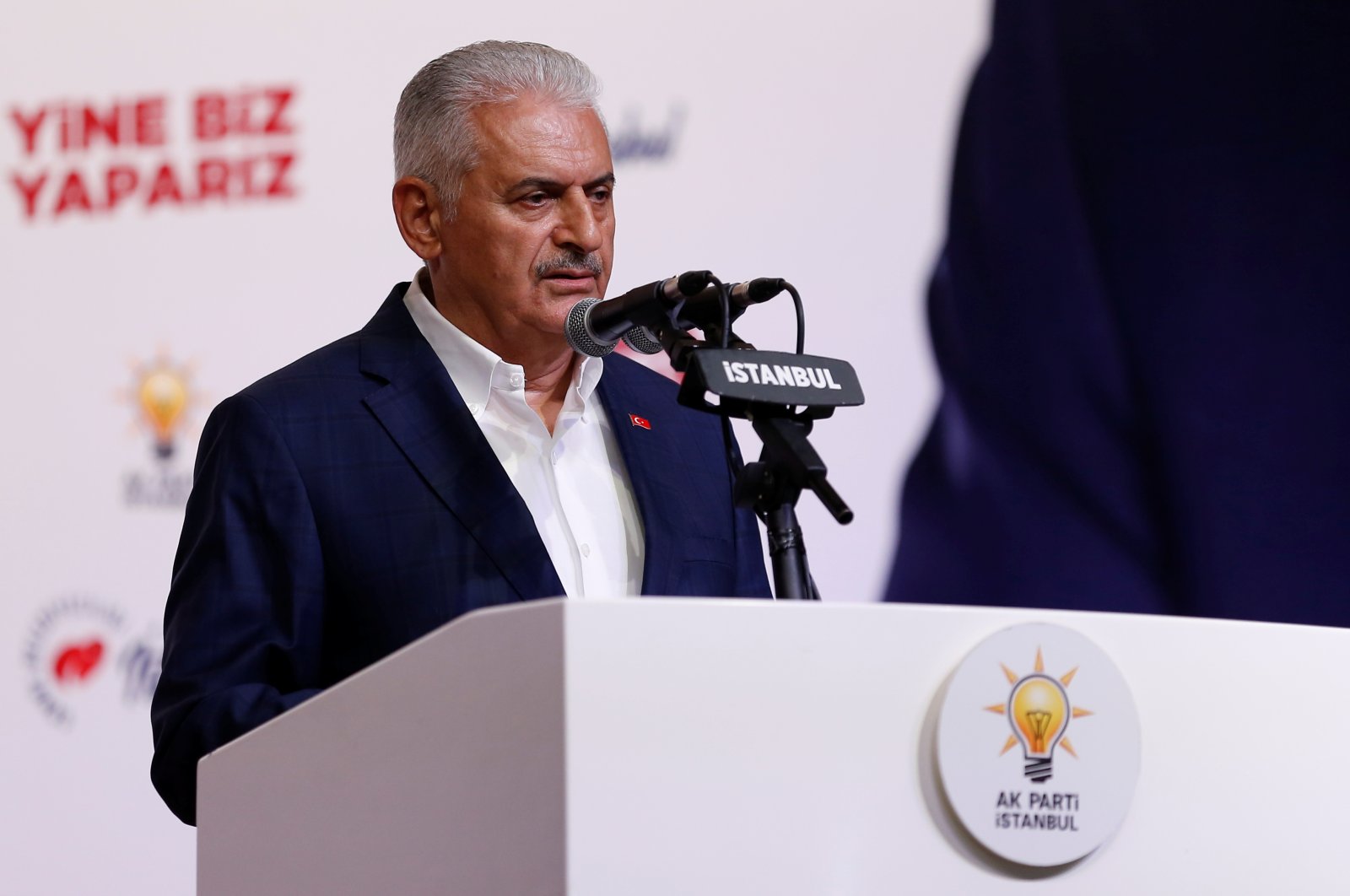 Binali Yıldırım talks to media at his party&#039;s Istanbul headquarters in Istanbul, June 23, 2019. (Reuters File Photo)