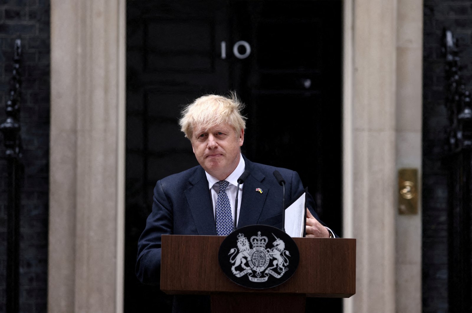 Then-British Prime Minister Boris Johnson makes a statement at Downing Street in London, Britain, July 7, 2022. (Reuters Photo)