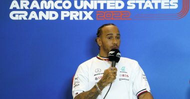 British Formula One driver Lewis Hamilton of Mercedes-AMG Petronas arrives for a press conference during the Formula One Grand Prix, Austin, Texas, U.S., Oct. 20, 2022. (EPA Photo)