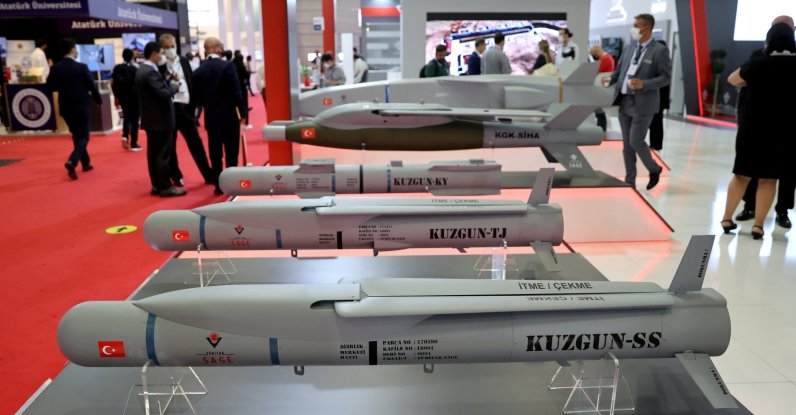 TÜBİTAK SAGE-developed munitions on display at IDEF, Istanbul, Türkiye, Aug. 19, 2021. (AA Photo)