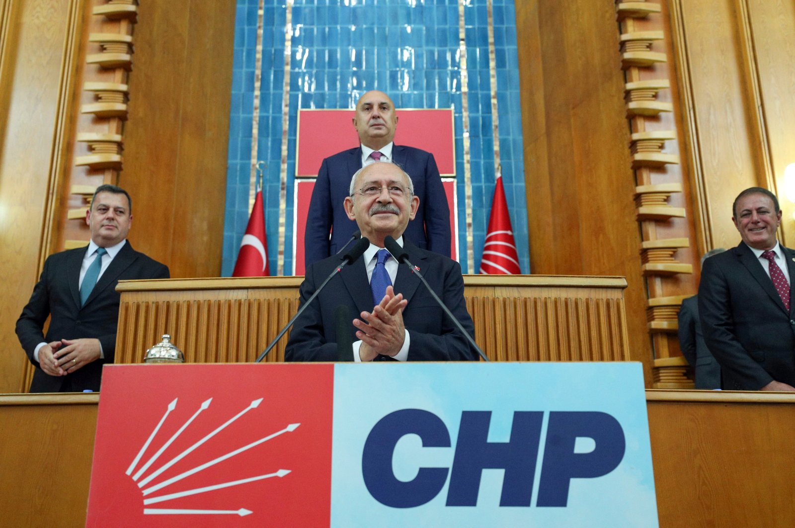 Kemal Kılıçdaroğlu, chairperson of the main opposition Republican People&#039;s Party (CHP), addresses members of his party during a meeting at Parliament in Ankara, Türkiye, Oct. 4, 2022. (Reuters Photo)