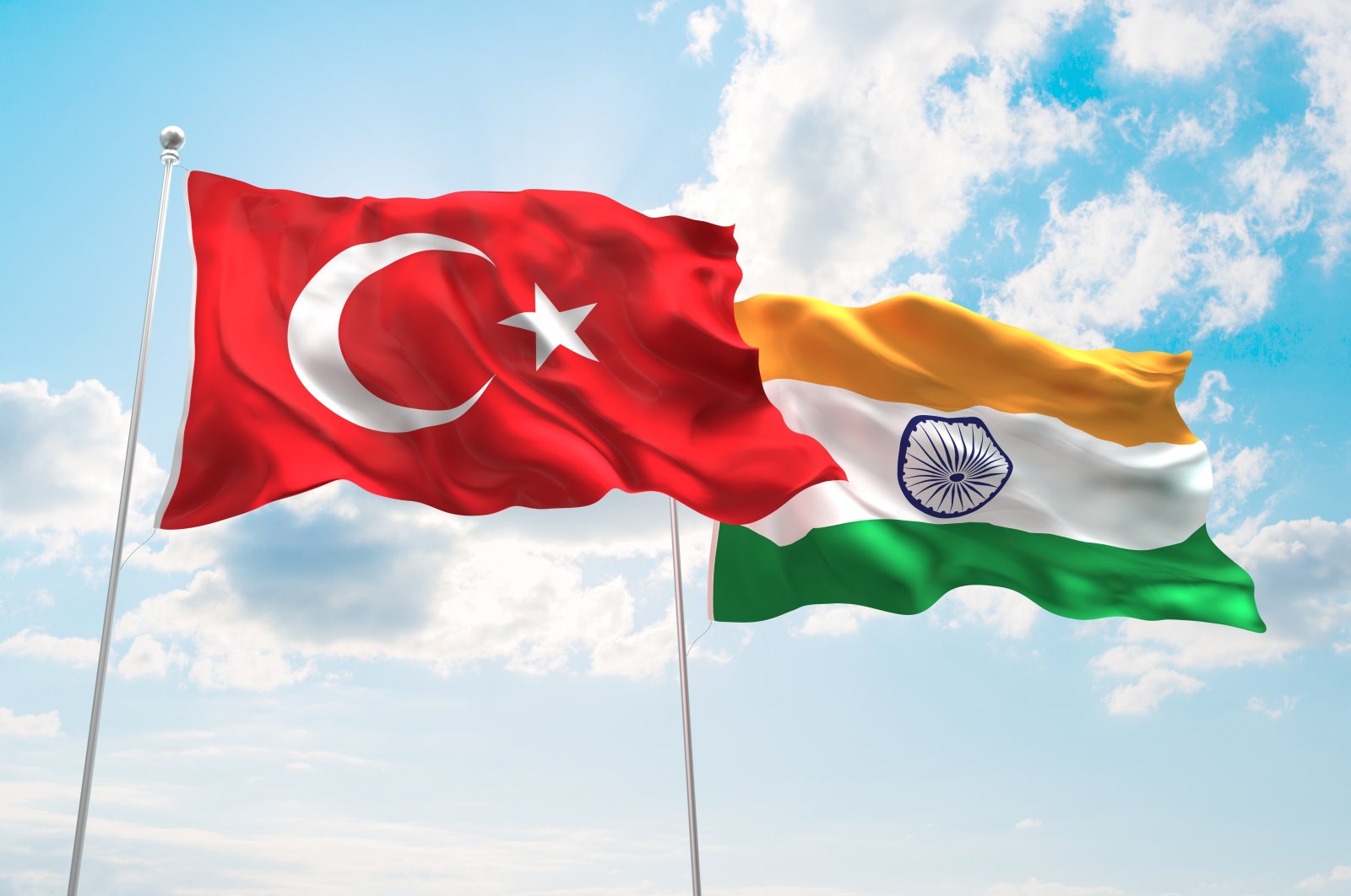 The Turkish and Indian flags wave in the wind. (Shutterstock Photo)