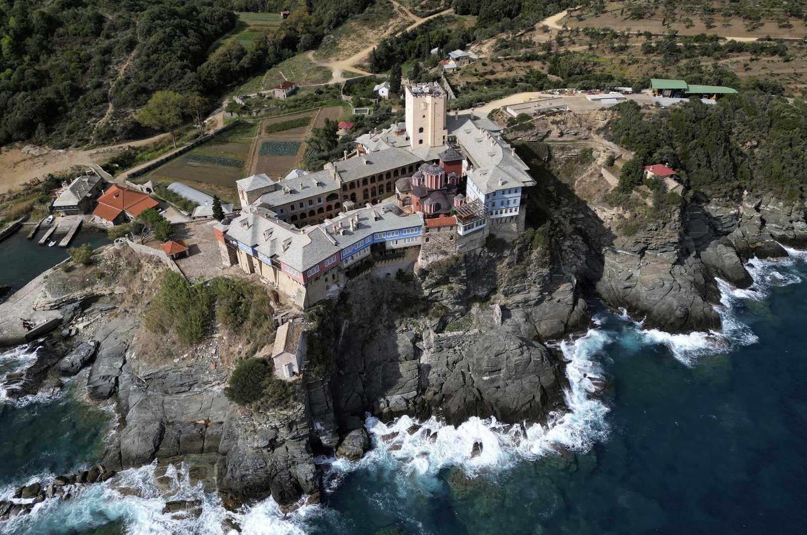A view of Pantokrator Monastery from above in the Mount Athos, northern Greece, Oct. 13, 2022. (AP Photo)