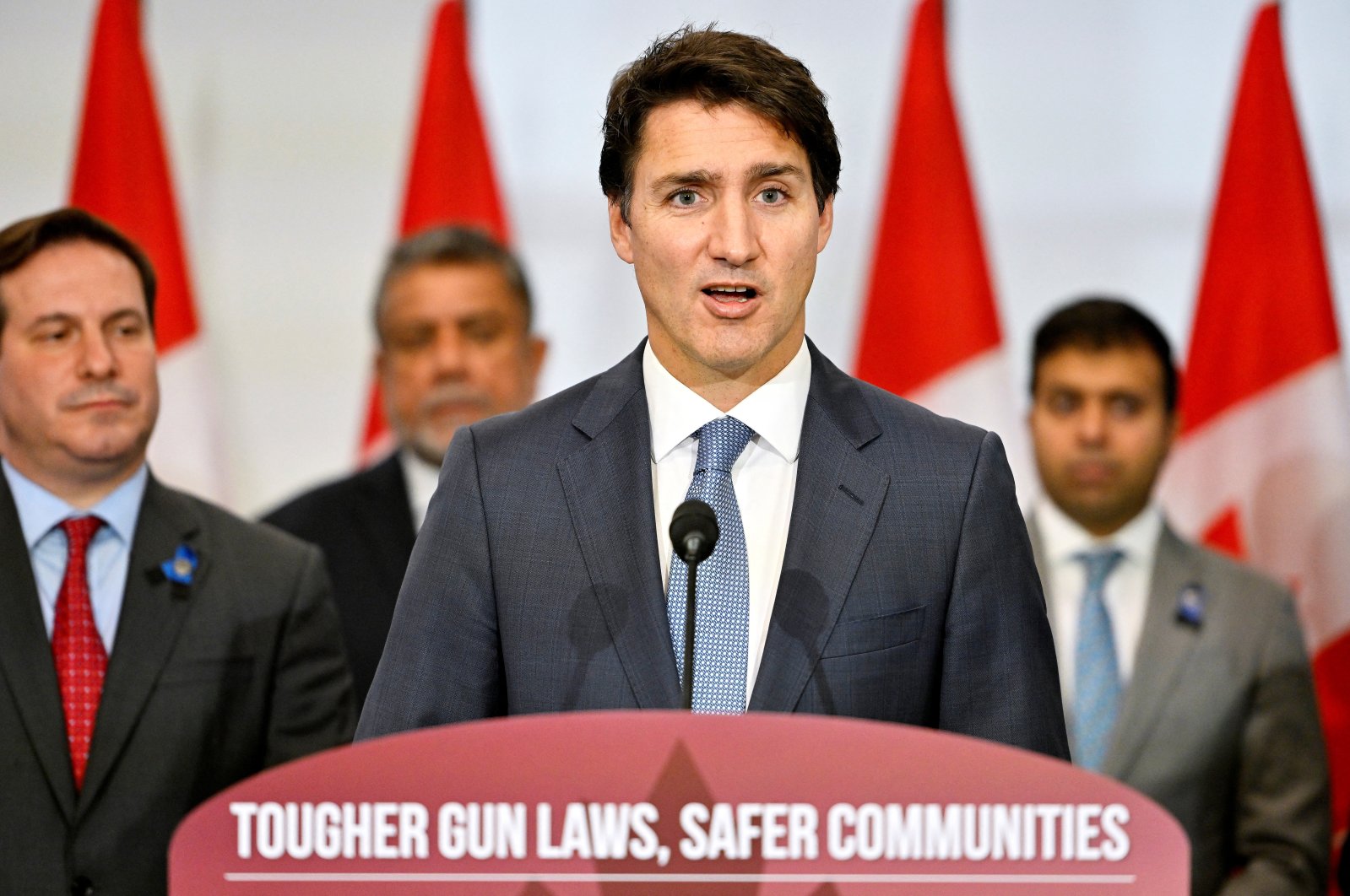 Canada&#039;s Prime Minister Justin Trudeau speaks at a news conference addressing the handgun sales freeze, in Surrey, British Columbia, Canada, Oct. 21, 2022. (Reuters Photo)