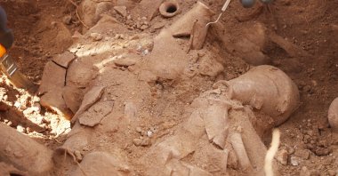 Clay offering vessels discovered in excavations at the ancient city of Antiocheia in Hatay, Türkiye, Oct. 21, 2022. (AA Photo)