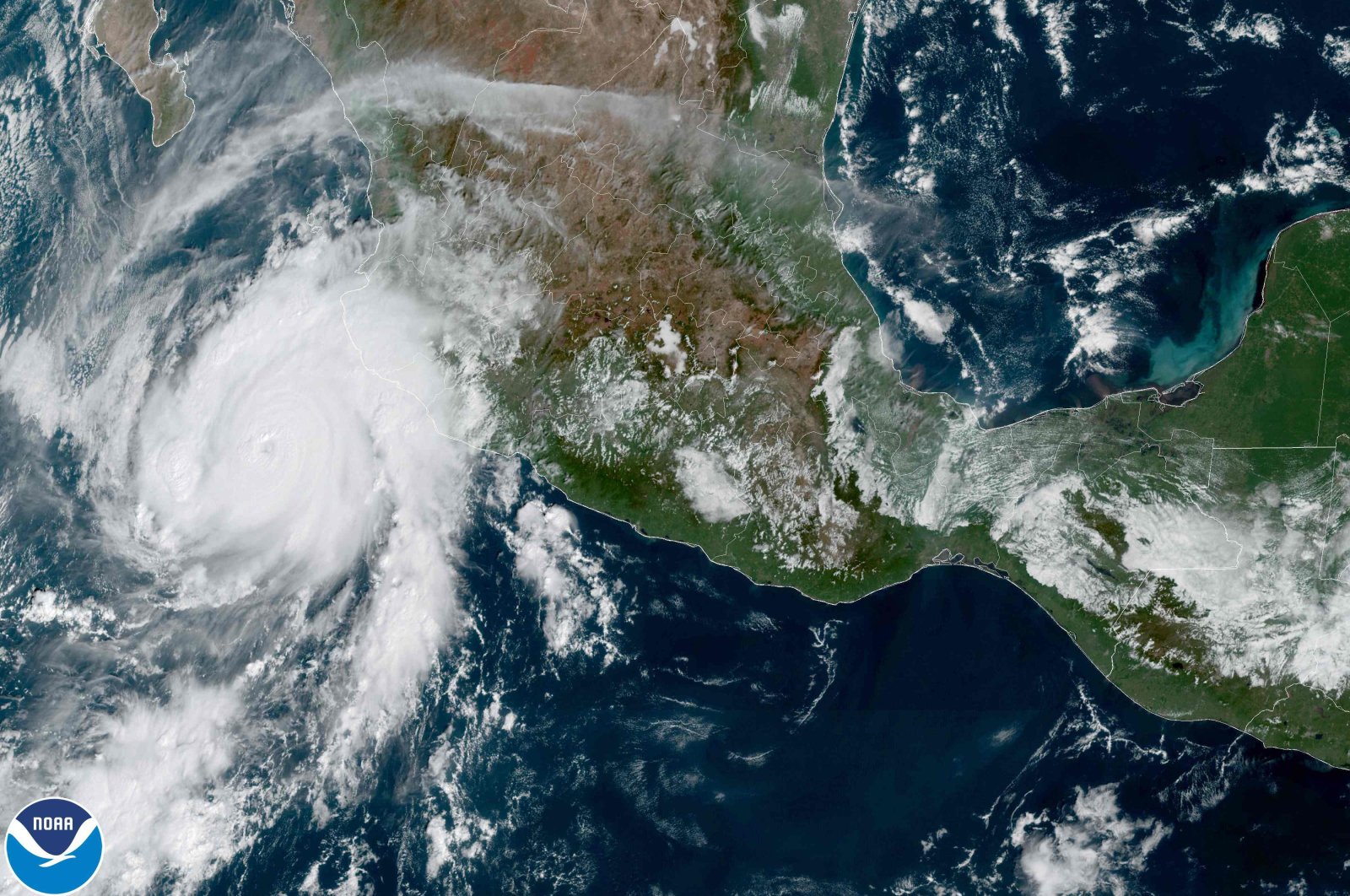 This satellite image from the National Oceanic and Atmospheric Administration shows Hurricane Roslyn approaching Mexico&#039;s Pacific coast on Oct. 22, 2022. (NOAA/GOES Handout via AFP)