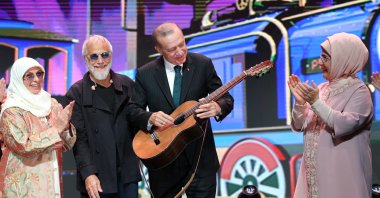 Fauzia Mubarak Ali (Yusuf Islam's wife,) Yusuf Islam, President Erdoğan and his wife First Lady Emine Erdoğan in Ankara, Türkiye, Monday, Oct. 24, 2022. (Twitter @EmineErdogan)