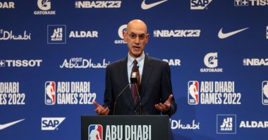 NBA Commissioner Adam Silver speaks during a presser ahead of the NBA pre-season basketball match between the Milwaukee Bucks and the Atlanta Hawks at the Etihad Arena on Yas Island, Abu Dhabi, UAE, Oct. 6, 2022. (AFP Photo)
