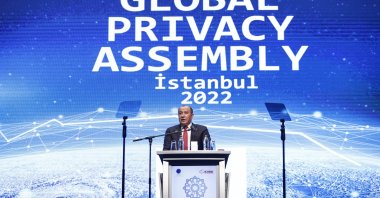 KVKK Chair Faruk Bilir speaks at the 44th Global Privacy Assembly (GPA) in Istanbul, Türkiye, Oct. 25, 2022. (AA Photo)
