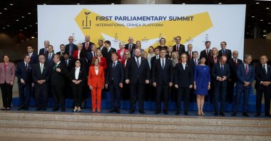 Participants pose for the media during the International Crimea Platform summit, organized by Ukraine and Croatia, in Zagreb, Oct. 25, 2022. (AFP Photo)