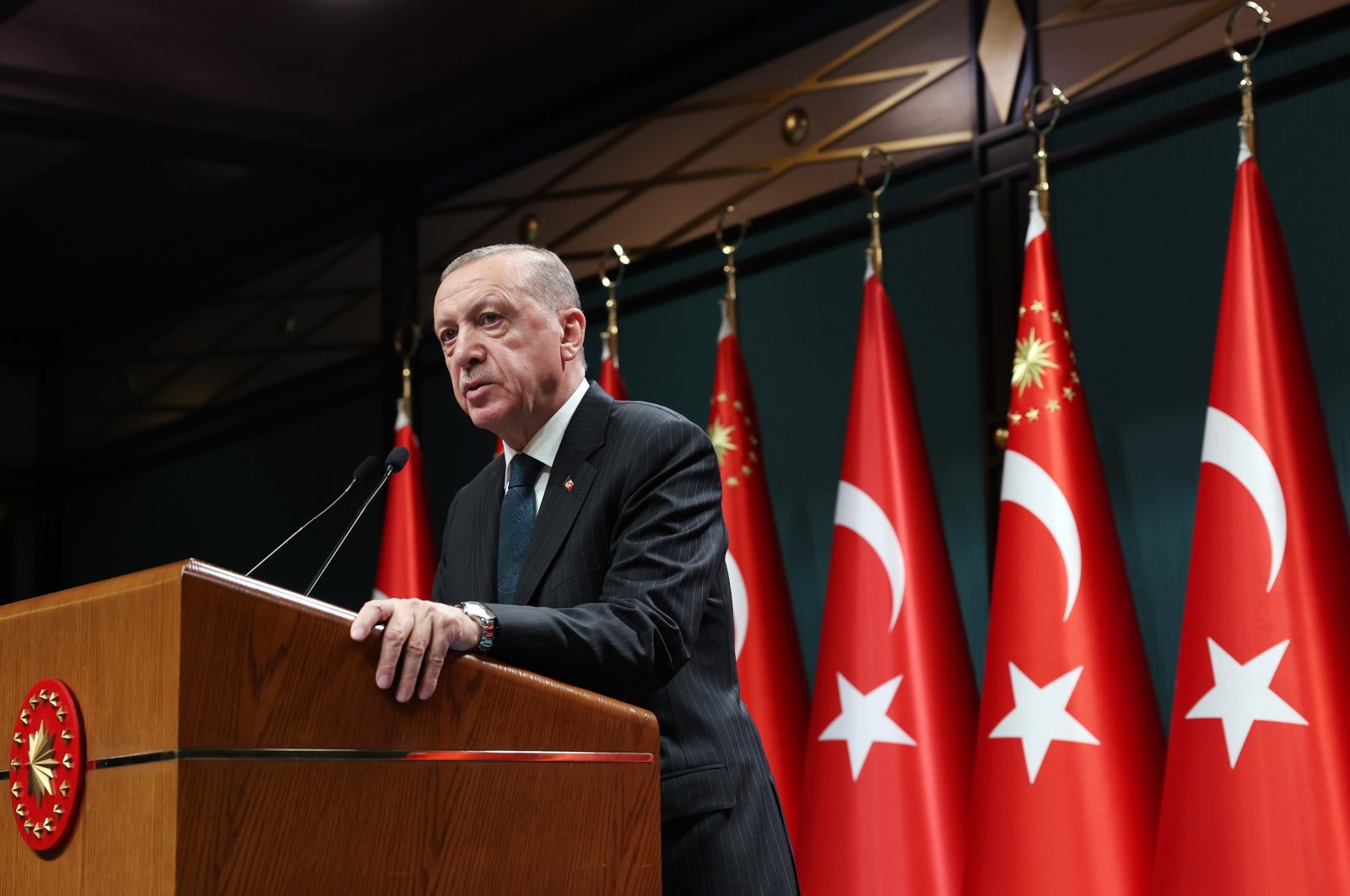 President Recep Tayyip Erdoğan speaks following a Cabinet meeting in the capital Ankara, Türkiye, Oct. 24, 2022. (AA Photo)