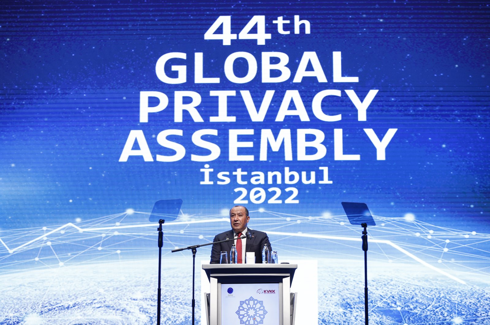 KVKK Chair Faruk Bilir speaks at the 44th Global Privacy Assembly (GPA) in Istanbul, Türkiye, Oct. 25, 2022. (AA Photo)