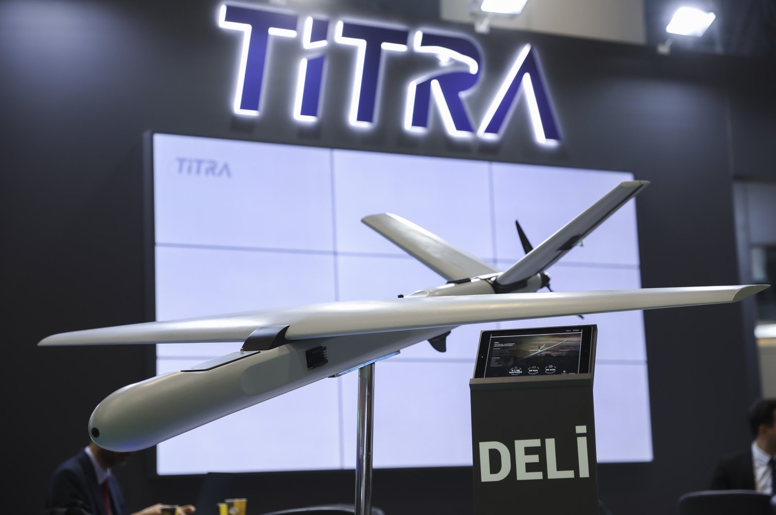 A model of Titra Technology&#039;s new kamikaze UAV, Deli, is on display at the SAHA Expo in Istanbul, Türkiye, Oct. 25, 2022. (AA Photo)