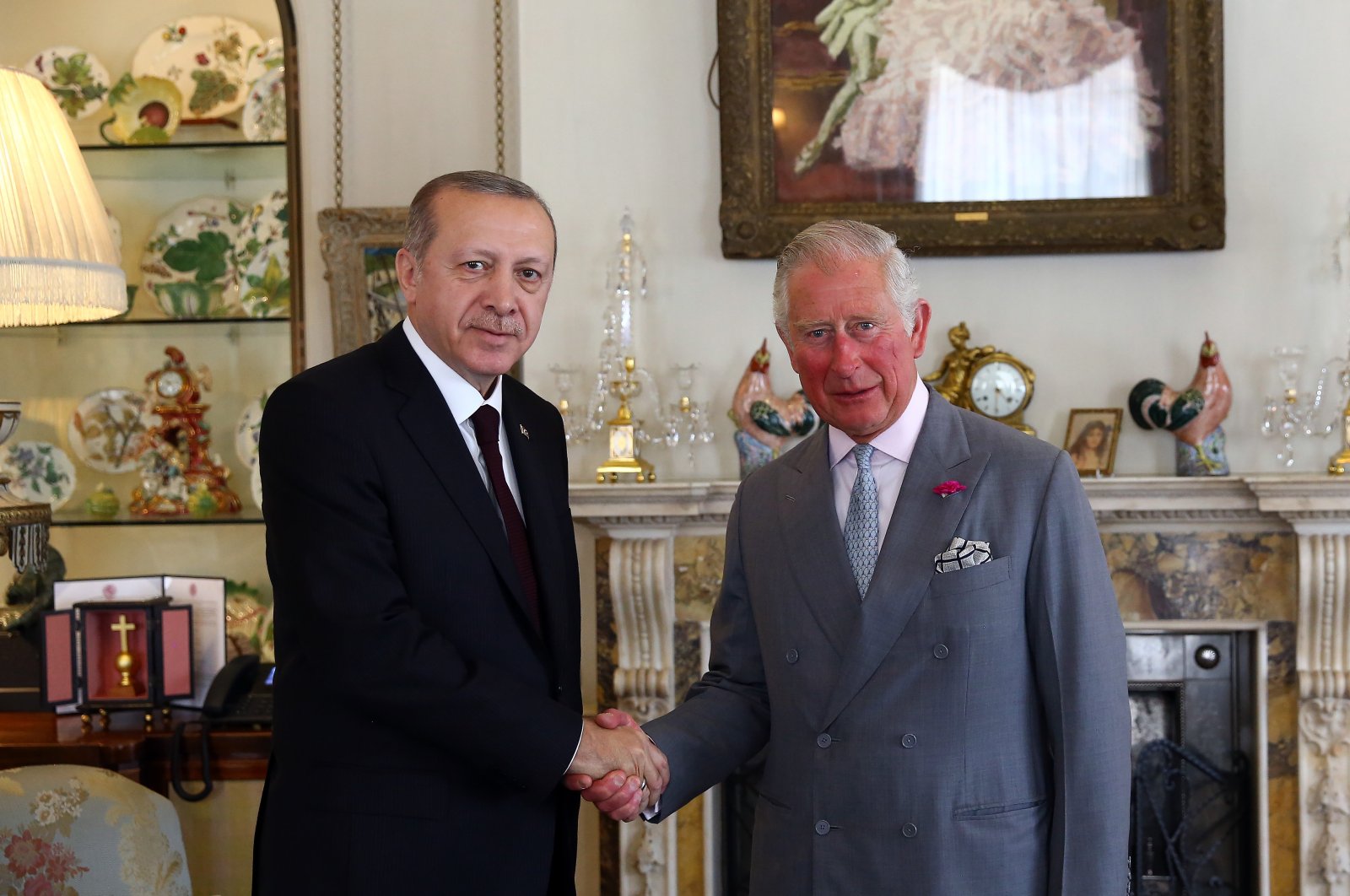 President Recep Tayyip Erdoğan shakes hands with then-Prince Charles at Clarence House, in London, U.K., May 15, 2018. (Sabah File Photo)