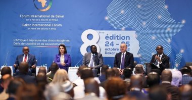 Foreign Minister Mevlüt Çavuşoğlu (2nd R) speaks at the 8th Dakar International Forum in Dakar, Senegal, Oct. 25, 2022. (IHA Photo)