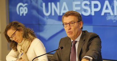 President of the right-wing People's Party (PP) Alberto Nunez Feijoo addresses reporters in Madrid, Spain, Oct. 25, 2022. (AA Photo)
