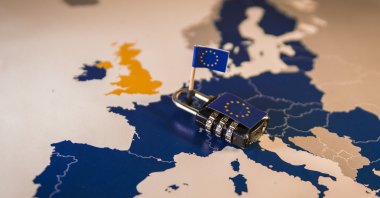 An illustration of a padlock over the European Union map. (Shutterstock Photo)