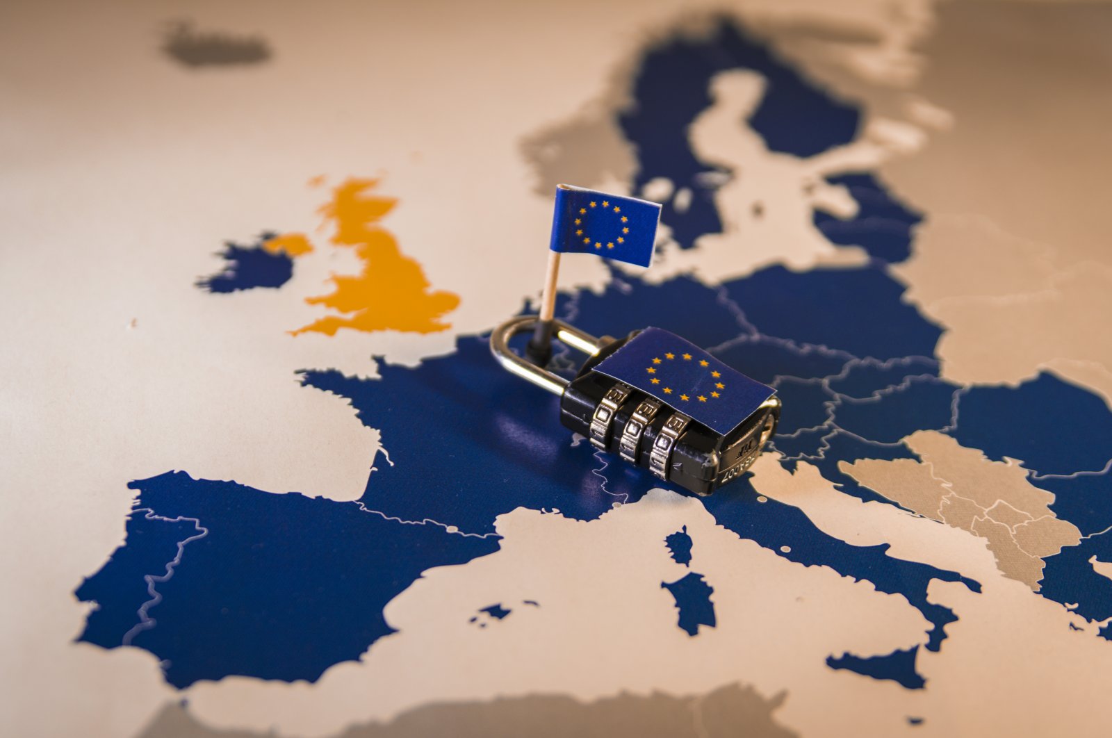 An illustration of a padlock over the European Union map. (Shutterstock Photo)