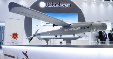Alpagut loitering munition by Roketsan and STM is on display at the SAHA Expo, Istanbul, Türkiye, Oct. 26, 2022. (AA Photo)
