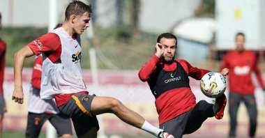 Galatasaray players attend a training session, Istanbul, Türkiye, Oct. 27, 2022. (IHA Photo)
