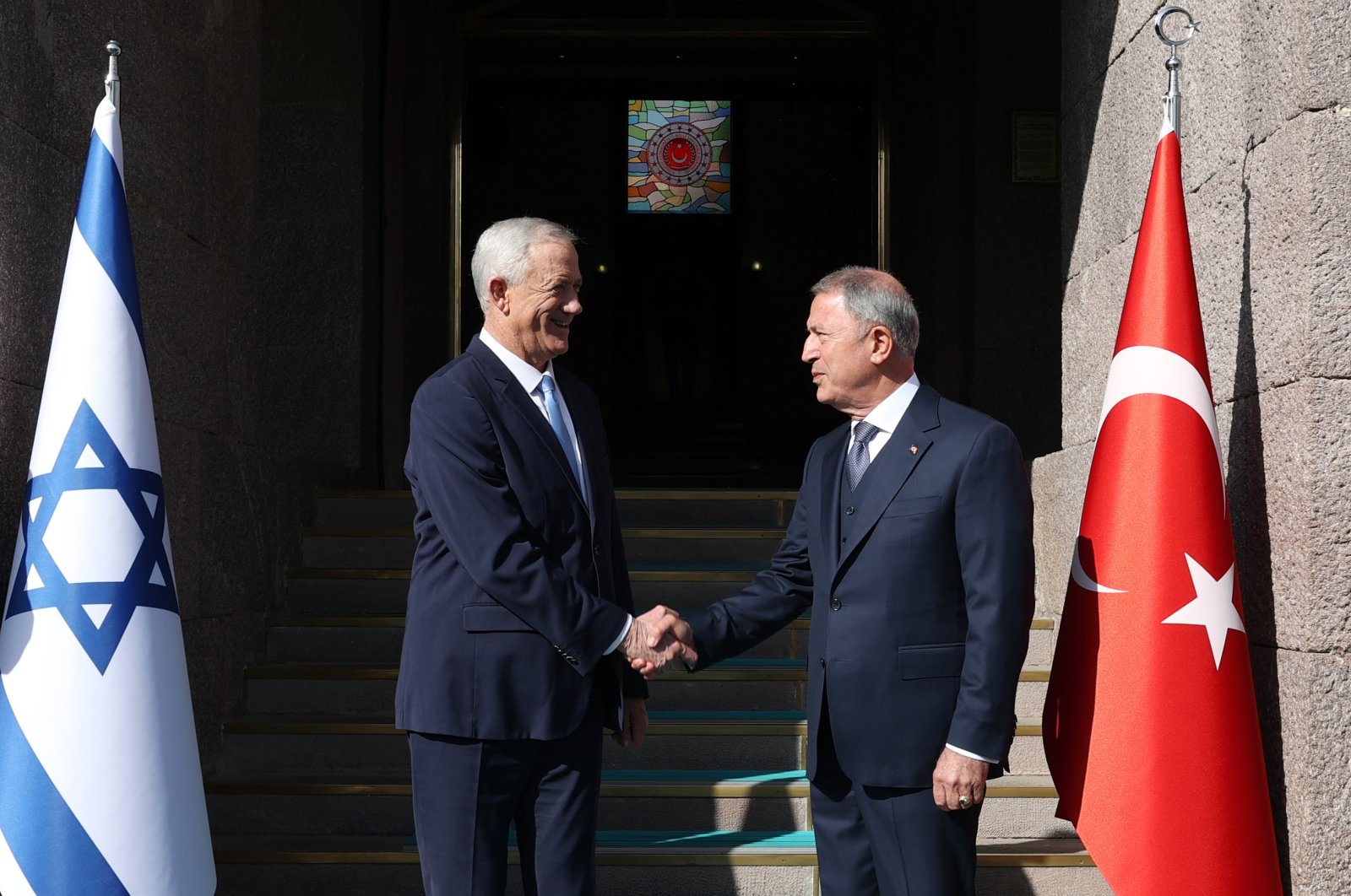 Israeli Defense Minister Benny Gantz and Defense Minister Hulusi Akar are seen in Ankara, Türkiye, Oct. 27, 2022 (AA Photo)