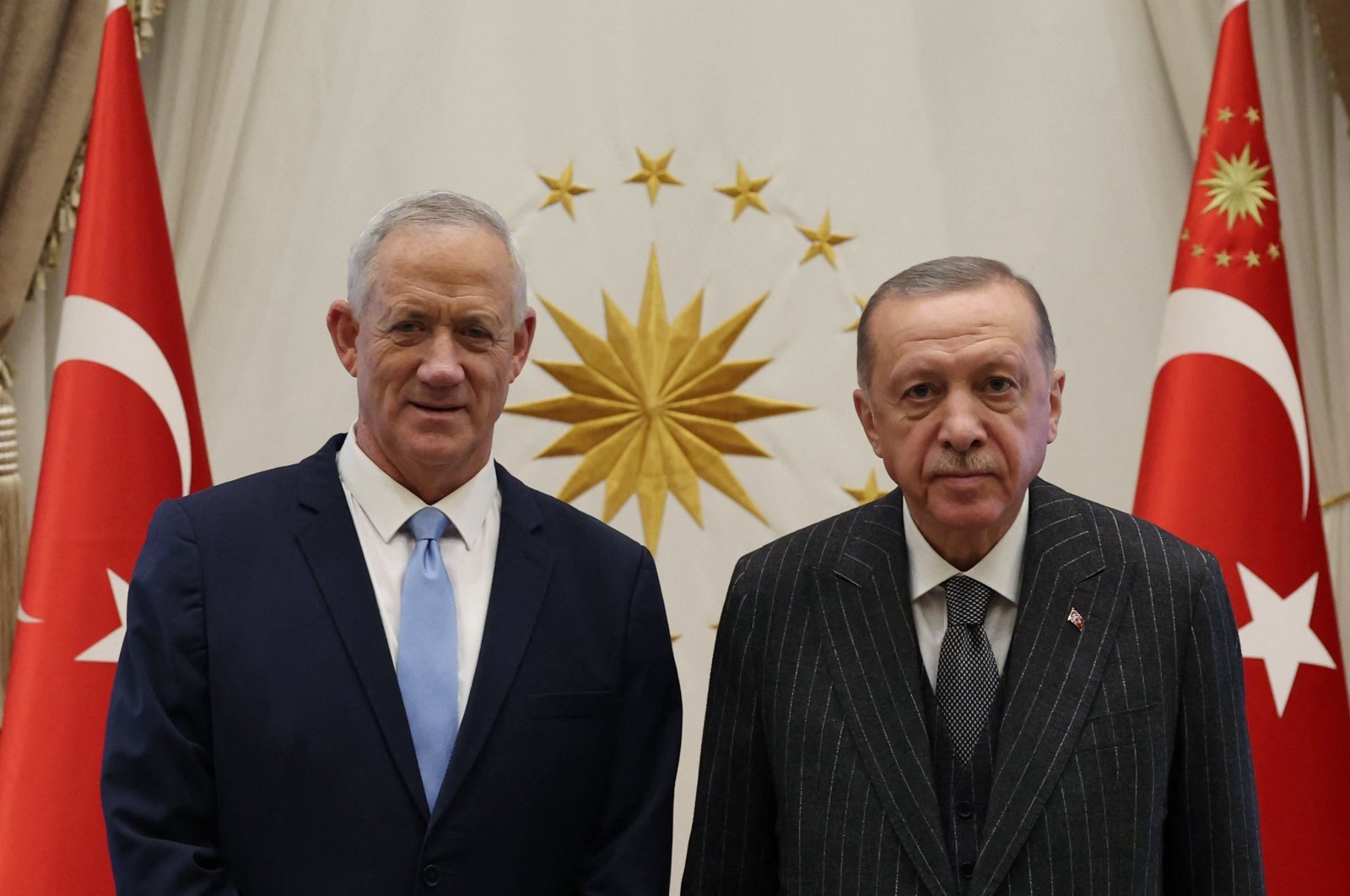 President Recep Tayyip Erdoğan posing with Israeli Defense Minister Benjamin Gantz (L) at the Presidential Complex in the capital Ankara, Türkiye, Oct. 27, 2022. (AFP Photo)