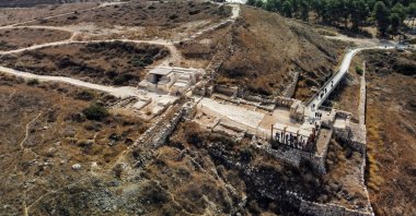 An aerial view shows visitors at Tel Lachish archaeological site in southern Israel, Oct. 25, 2022. (Reuters Photo)