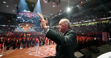 President Recep Tayyip Erdoğan takes the stage at the "Century of Türkiye" event in the capital Ankara, Türkiye, Oct. 28, 2022. (AA Photo)