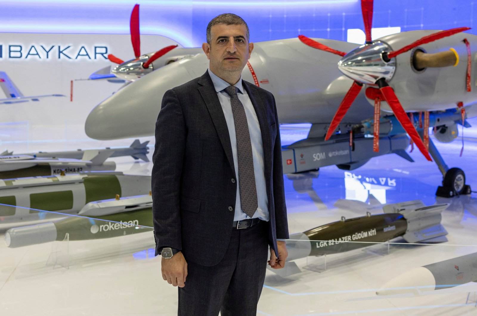 Haluk Bayraktar, CEO of Turkish drone maker Baykar, poses for a photo at SAHA Expo Defence &amp; Aerospace Exhibition in Istanbul, Türkiye, Oct. 27, 2022. (Reuters Photo)