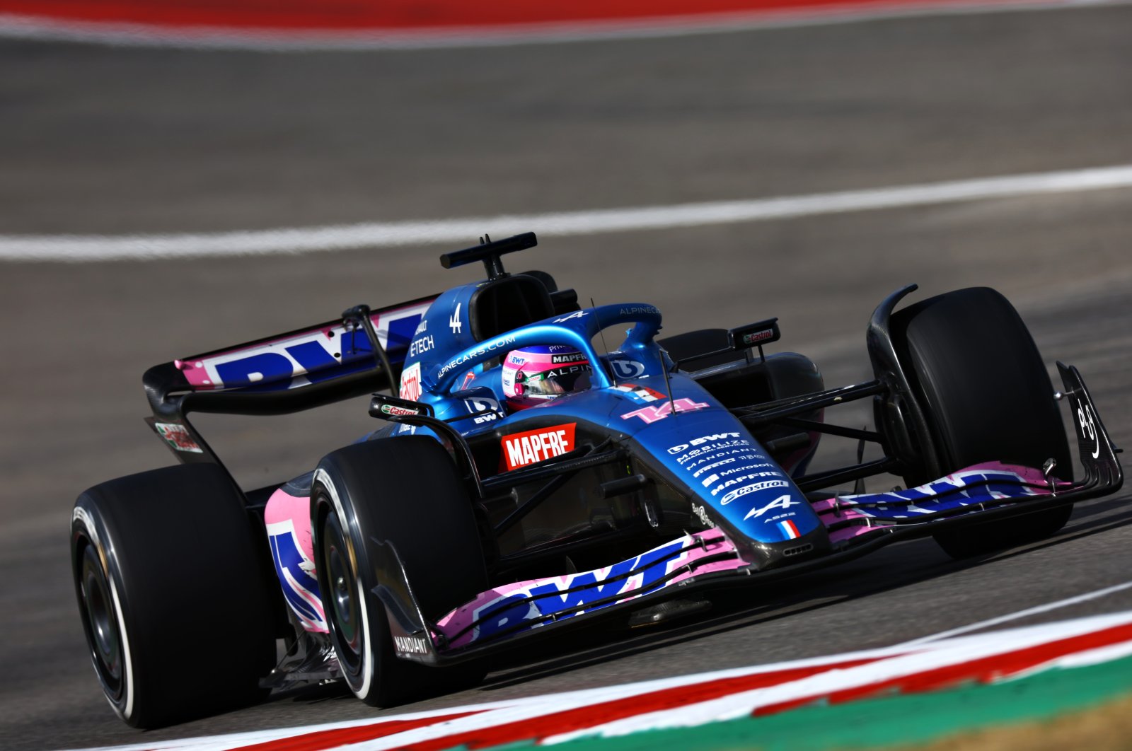 Fernando Alonso of Spain driving the (14) Alpine F1 A522 Renault on track during the F1 Grand Prix of USA at Circuit of The Americas, Austin, Texas, Oct. 23, 2022. (Getty Images Photo)