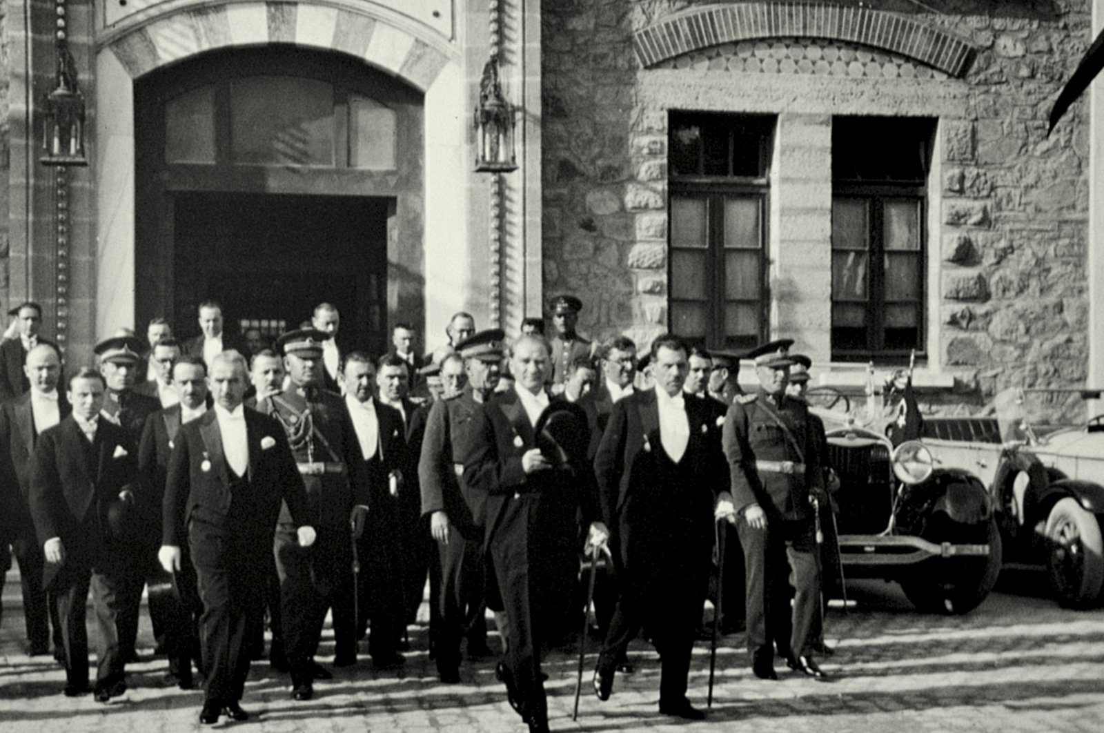 Mustafa Kemal Atatürk (C) attends Republic Day celebrations outside the Parliament, in the capital Ankara, Türkiye, Oct. 29, 1930. (AA Photo)