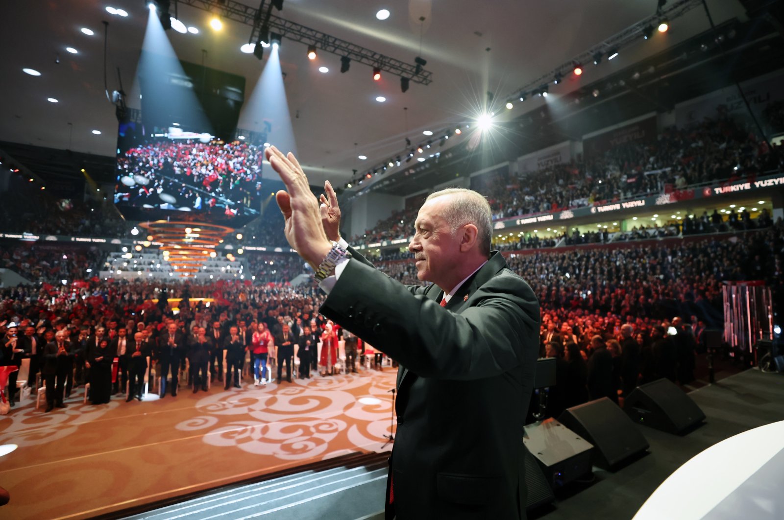 President Recep Tayyip Erdoğan takes the stage at the "Century of Türkiye" event in the capital Ankara, Türkiye, Oct. 28, 2022. (AA Photo)