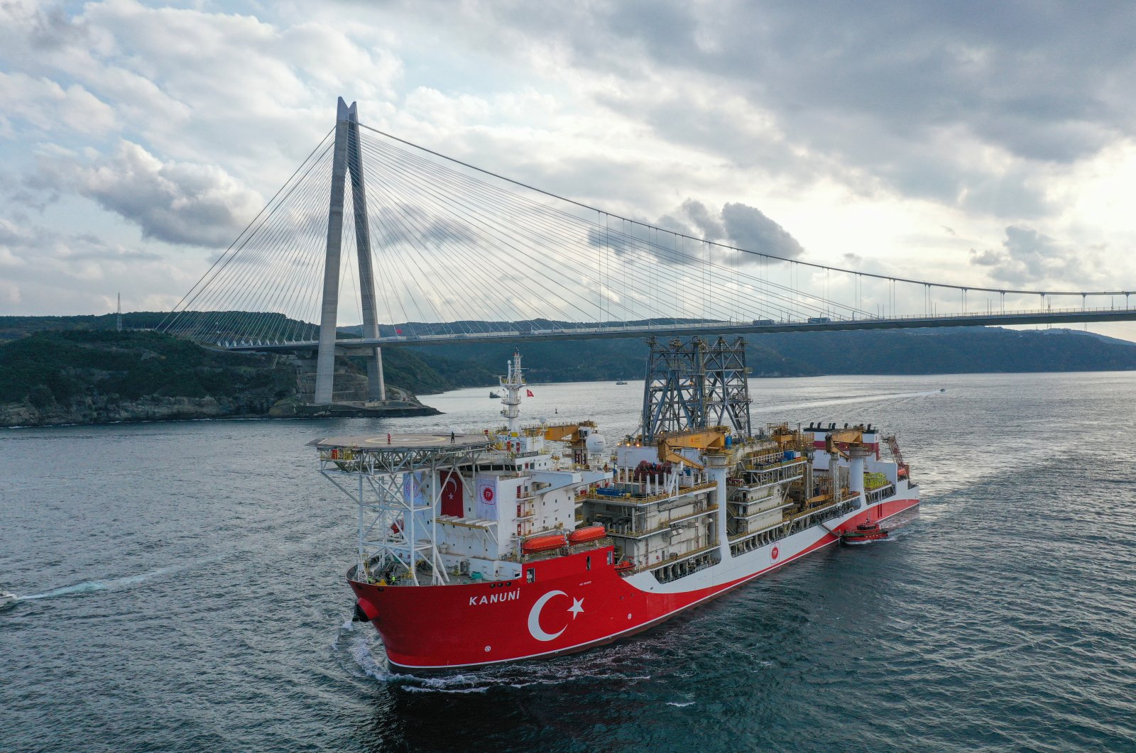 Turkish drillship Kanuni is seen near the Yavuz Sultan Selim Bridge in Istanbul, in this undated file photo. (AA File Photo)