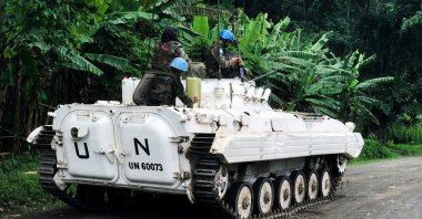 U.N. Organization Stabilization Mission in the Democratic Republic of the Congo peacekeepers patrol areas affected by the recent attacks by M23 rebels fighters near Rangira in North Kivu, DR Congo, March 29, 2022. (Reuters Photo)