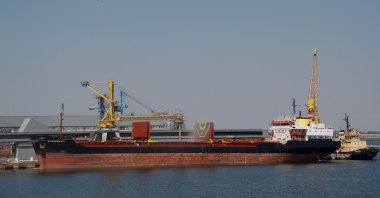A view of the Comorian-flagged general cargo ship "Kubrosli Y" in the seaport in Odessa, Ukraine, Aug. 19, 2022. (Reuters Photo)