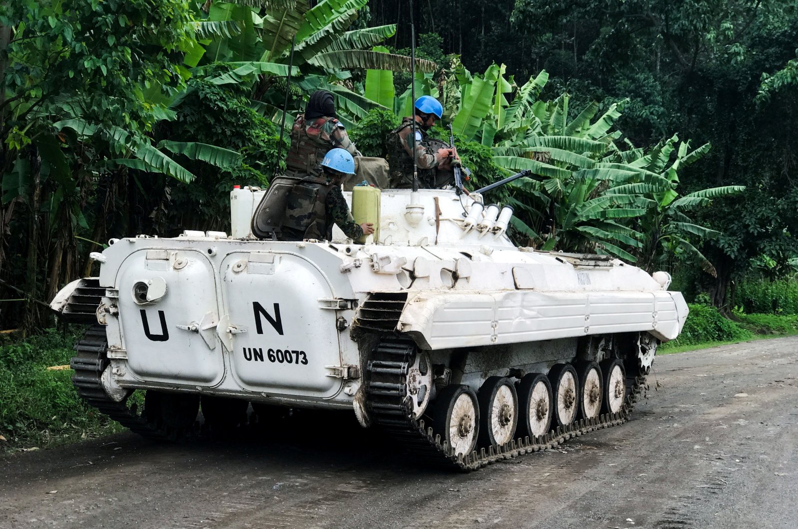 U.N. Organization Stabilization Mission in the Democratic Republic of the Congo peacekeepers patrol areas affected by the recent attacks by M23 rebels fighters near Rangira in North Kivu, DR Congo, March 29, 2022. (Reuters Photo)