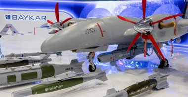 A Bayraktar Akıncı UCAV is pictured at SAHA Expo Defense and Aerospace Fair in Istanbul, Türkiye, Oct. 27, 2022. (Reuters Photo)