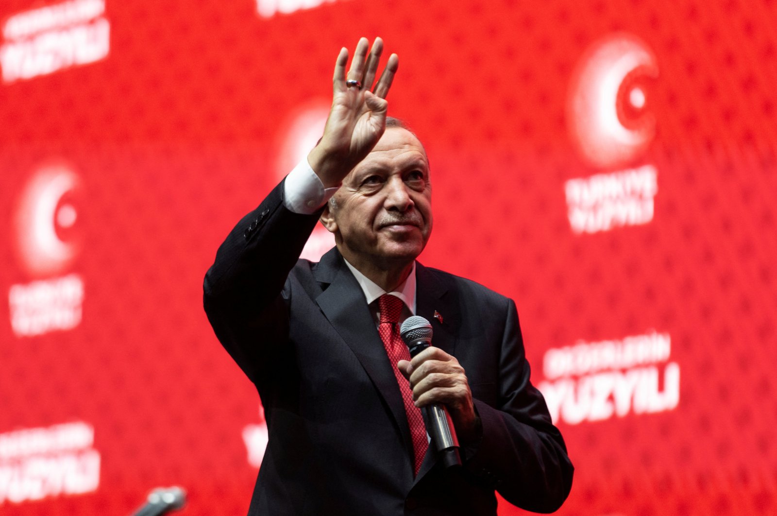 President Recep Tayyip Erdoğan addresses the audience at the &quot;Century of Türkiye&quot; meeting in Ankara, Türkiye, Oct. 28, 2022. (Reuters Photo)
