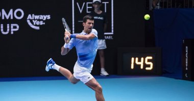 Serbia's Novak Djokovic in action during his final match against Croatian Marin Cilic, Tel Aviv, Israel, Oct. 2, 2022. (Getty Images Photo)