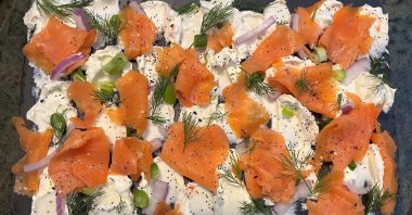 A cream cheese and smoked salmon board created by Suzie Cornell in Boca Raton, Florida, U.S., Oct. 20, 2022. (AP Photo)