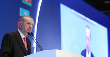 President Recep Tayyip Erdoğan speaks during an awards ceremony for the Turkish medical sector, in Istanbul, Türkiye, Oct. 31, 2022. (AA Photo)