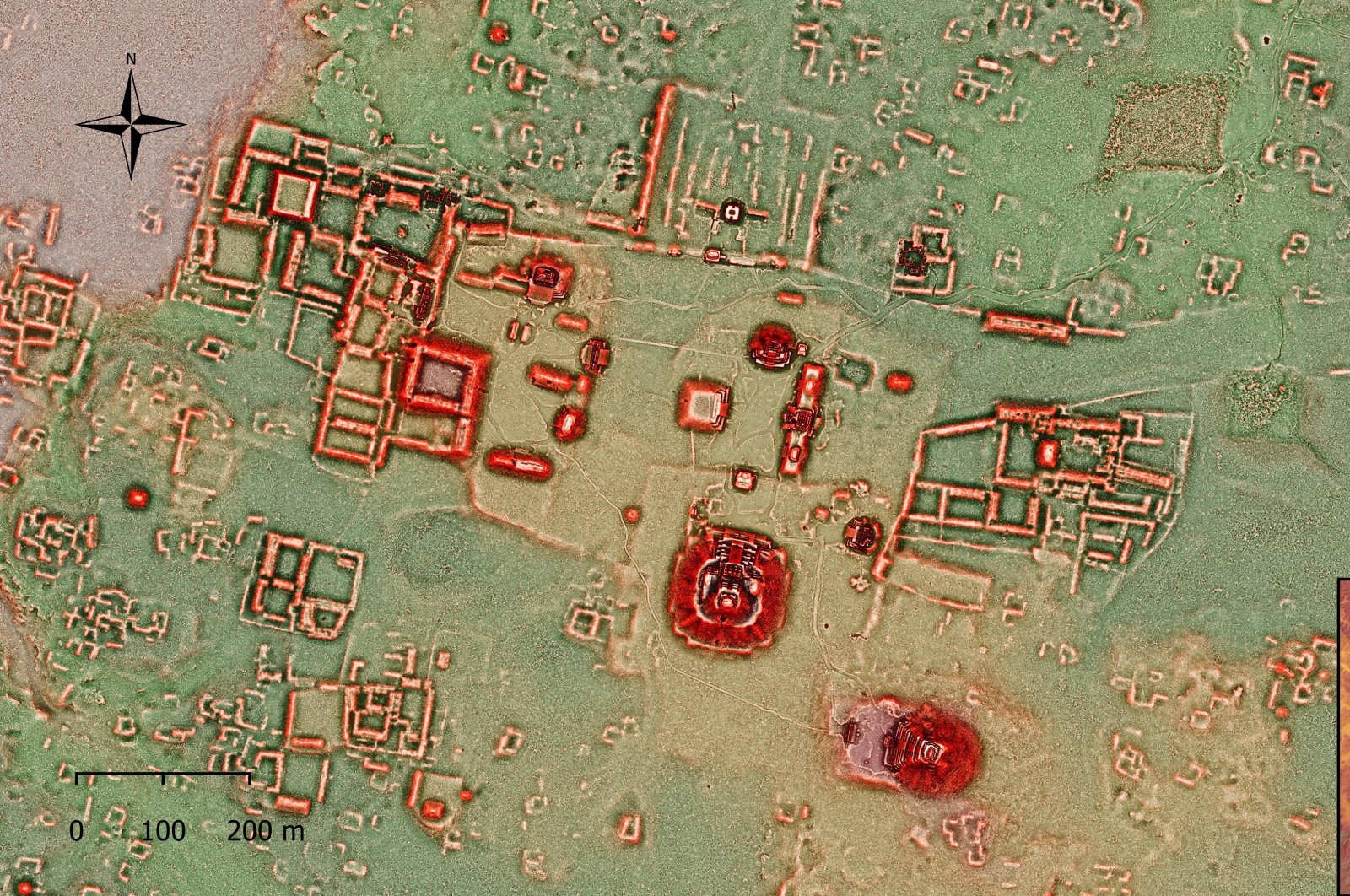 A graphic illustrating new details, uncovered using LiDAR laser technology, of the ancient Mayan city of Calakmul, Mexico, in this undated handout image. (Reuters Photo)