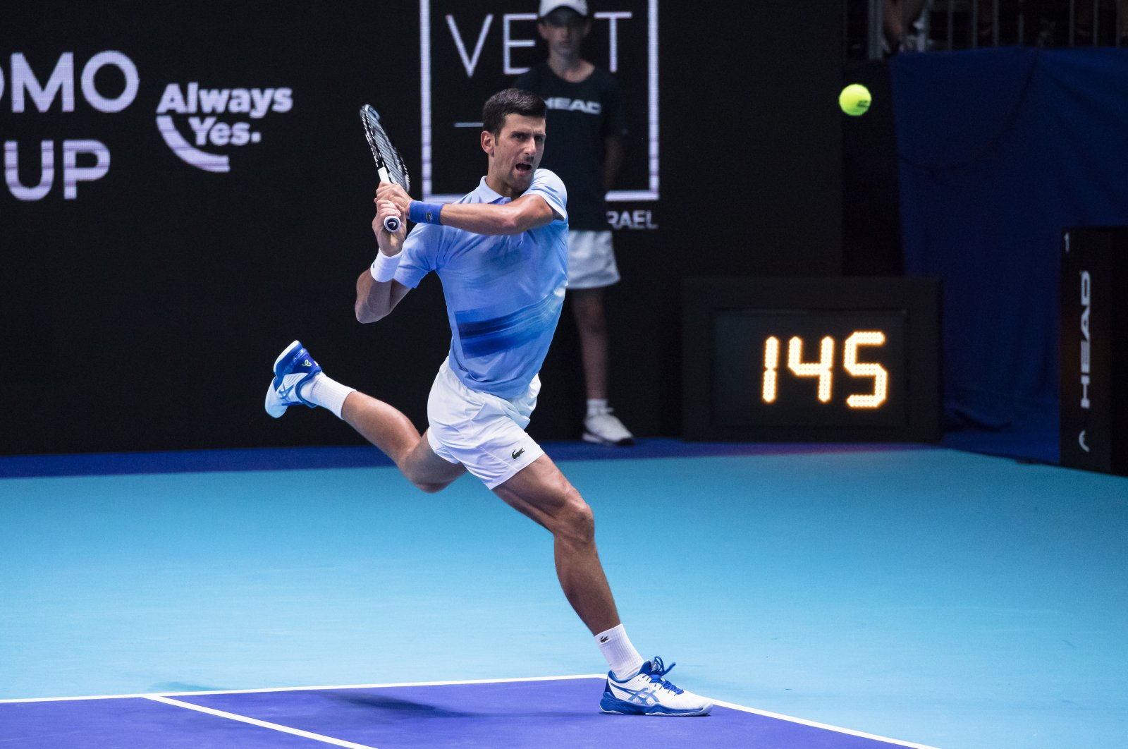 Serbia&#039;s Novak Djokovic in action during his final match against Croatian Marin Cilic, Tel Aviv, Israel, Oct. 2, 2022. (Getty Images Photo)