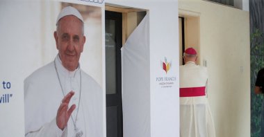A priest walks into his office at Sacred Heart Catholic Church, one of the places Pope Francis will be visiting during his three-day visit, in Manama, Bahrain, Nov. 1, 2022. (Reuters Photo)