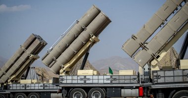 Iranian missile systems are seen during an Iranian Revolutionary Guards Corps military drill in Aras, Iran, Oct. 17, 2022. (IRGC office via EPA)